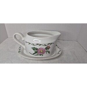 VINTAGE INTERNATIONAL "TERRACE BLOSSOMS" GRAVY BOAT AND UNDERPLATE